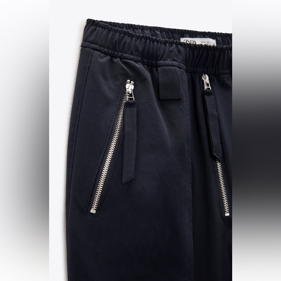 ZARA CARGO PANTS WITH ZIPPER NAVY BLUE - Picture 8 of 9